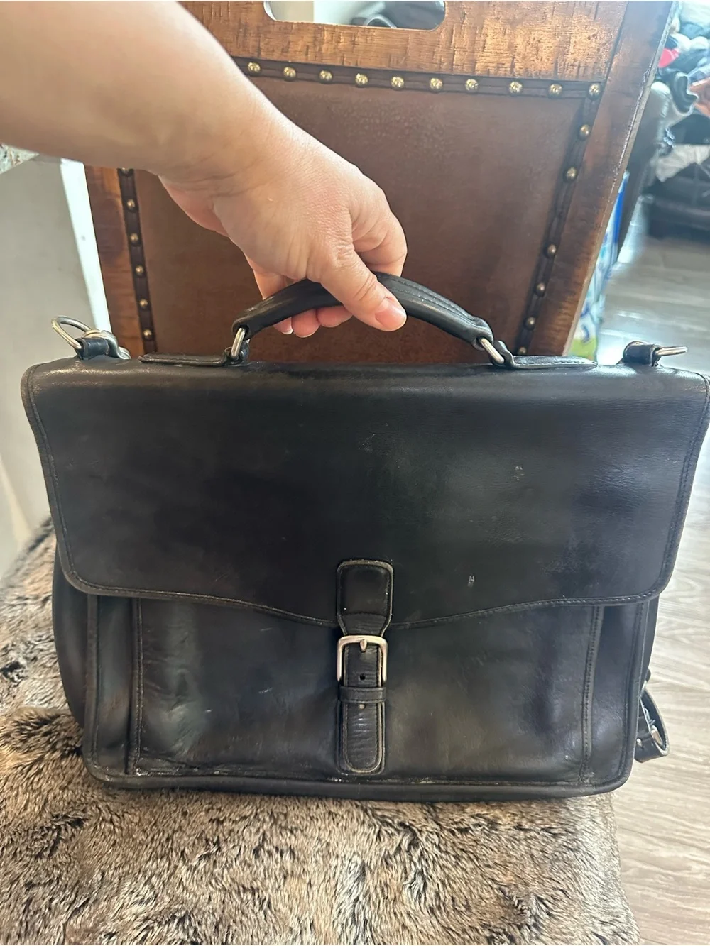 Vintage COACH 5319 Messenger Bag Black Leather Briefcase